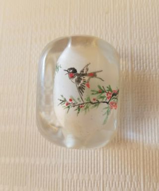 Rare Asian Glass Beads Vintage Reverse Hand Painted Bird Flower Branch 1 "
