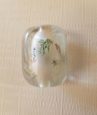 RARE Asian Glass Beads Vintage REVERSE HAND PAINTED Bird Flower Branch 1 