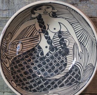 Lg Mermaid Clay Bowl Tzintzuntzan Purépecha Indian Mexican Folk Art by Morales 2