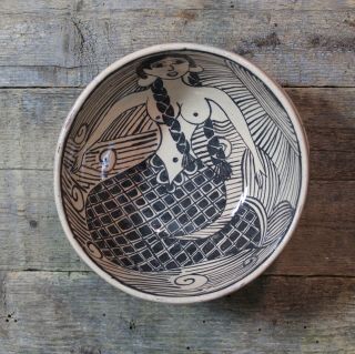 Lg Mermaid Clay Bowl Tzintzuntzan Purépecha Indian Mexican Folk Art by Morales 6
