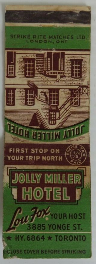 Vintage Jolly Miller Hotel Toronto Matchbook Cover (inv24202)