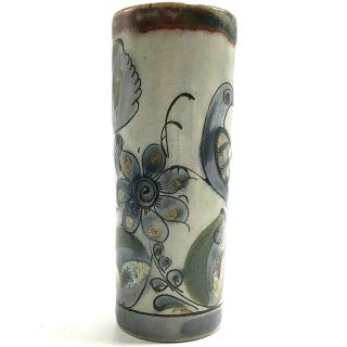Ken Edward Tonala Mexico Drink Tumbler Vase Mexican Pottery Bird 5 7/8 inch Tall 2