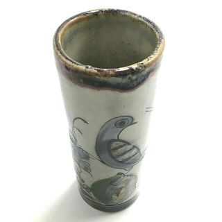 Ken Edward Tonala Mexico Drink Tumbler Vase Mexican Pottery Bird 5 7/8 inch Tall 5