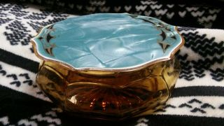 Antique Vintage Blue Celluloid And Glass Art Deco Powder Box Jar