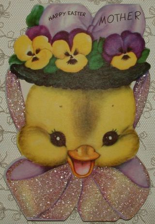 Glittered - Duckling W/ Flower Hat - 1950 