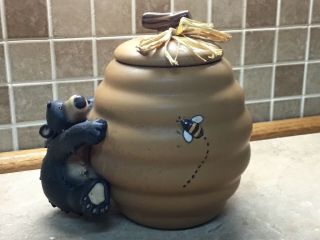 Ceramic Beehive With Bear Cookie Jar By Honour
