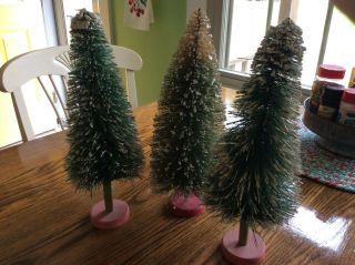 Set Of 3 Vtg Bottle Brush Novelty Christmas Trees 1950 