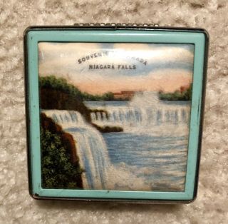 1950s Niagara Falls Souvenir Square Powder Compact with mirror and powder puff 2