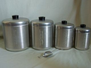 Vintage Century 9 Piece Brush Aluminum Ware Canister Set - - Made In Usa