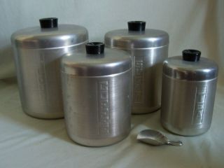 VINTAGE CENTURY 9 PIECE BRUSH ALUMINUM WARE CANISTER SET - - MADE IN USA 2