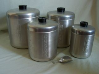 VINTAGE CENTURY 9 PIECE BRUSH ALUMINUM WARE CANISTER SET - - MADE IN USA 3