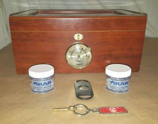 Large Lockable Cigar Box Cherry Wood Humidor W/aggrometer