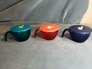Tupperware Vent N Serve Soup Mug - Set Of 3 - Purple/red/green 5201 & 6439