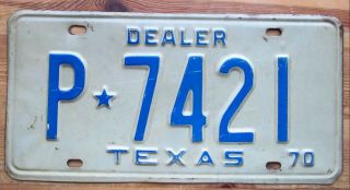 Texas 1970 Dealer License Plate Quality P - 7421