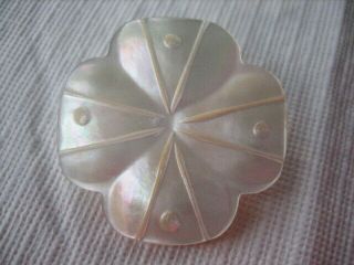 Vintage Large 1 - 7/16 " Carved Mop Mother Of Pearl Shell 4 Petal Button - Ps3