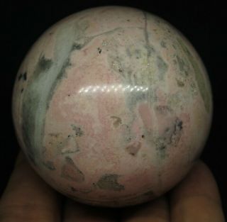 55mm 9.  5oz Natural Pink Rhodochrosite Hematite Crystal Sphere Ball