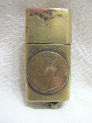 Vtg Antique Brass Trench Art Lighter Georgivs V Rex Coin