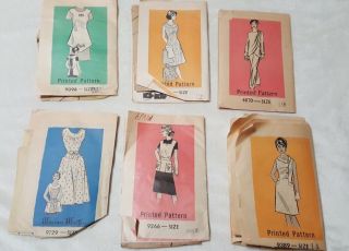 8 Vtg 1960s Mail Order Marian Martin Sewing Patterns Aprons,  Dresses,  Evening