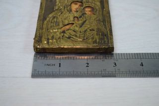 Antique Collectible Small Traveling Icon Virgin Mary Holding Christ Gold Plated 8