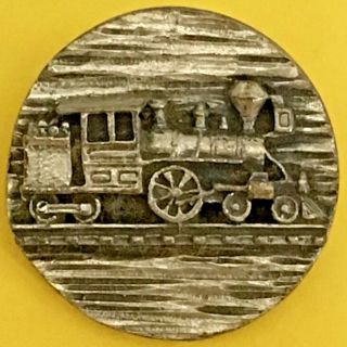 Gorgeous Heavy Sterling Silver Antique Era Railroad Engine Button