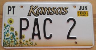 Kansas 2003 Vanity License Plate Pac 2