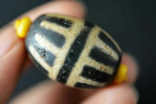 Rare Magic Power Tibetan Old Agate Dzi Special Symbols Bead Amulet W92