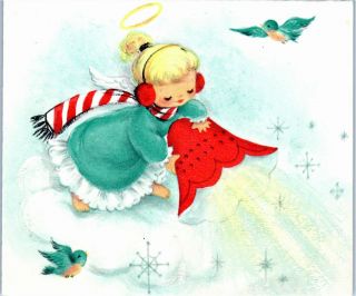 Hallmark Bluebird Pretty Angel Girl Lady Star Shine Vtg Christmas Greeting Card
