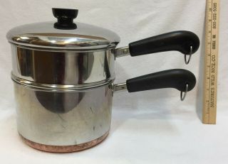 Double Boiler Rever Ware Steamer Pan Pot 3 Quart Copper Base Vintage W/ Lid