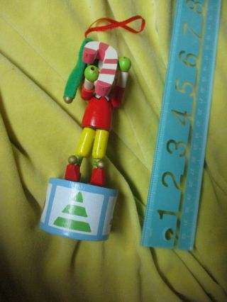 Vintage Wooden Christmas tree ornament puppet elf Push Up Button mod Toy moves 2