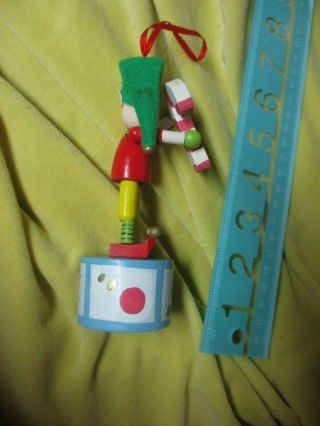 Vintage Wooden Christmas tree ornament puppet elf Push Up Button mod Toy moves 3
