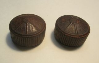 Vintage Antique Radio Knobs (2) Wood Spoked Wheel Design