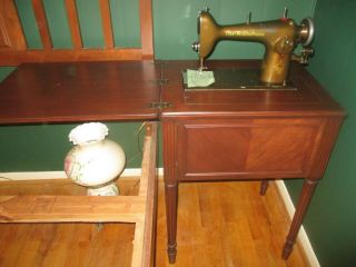 Vintage - Westinghouse All - Metal Sewing Machine In Hide - Away Cabinet