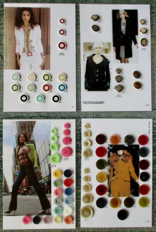 4 Vintage Sample Cards Of 73 Plastic & Metal Buttons By Italian Mfg.  Sandra