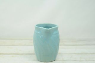 Vintage Monmouth Usa Stoneware Pottery Blue Swirl 6 " Milk Juice Pitcher