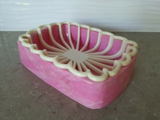 Vintage Pink Marble Plastic Soap Dish W/ Removable Tray - Retro