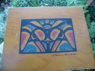 Clarence Wells Wood Box Art Northwest Coast Haida Canada First Nations Signed 2