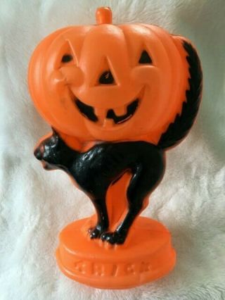 Vintage Halloween 14 " Scary Black Cat Pumpkin Lighted Blow Mold Yard Decor