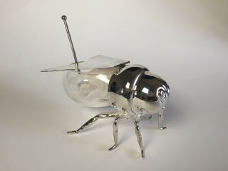 Silver Plated Bee Honey Jar With Little Paddle,  Museum Re - Creations By Godinger