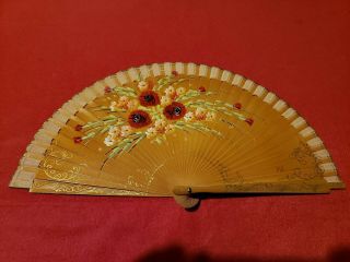Vintage Japanese Silk Folding Hand Fan Hand Painted Bamboo Signed By Artist 16 "