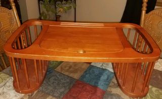 Vintage Large Wooden Bed Tray Laptop Desk W/easel & Double & Side Baskets