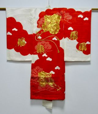Japanese Silk Kimono / Shibori & Gosyoguruma / Gold / For Children /123