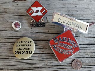 Old Antique Historic American Railway Express Badge,  Enamel Pin,  Button Group