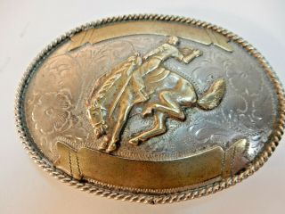 Vintage Western Rodeo Belt Buckle Alpaca Mexico,  Silver And Brass,  Cowboy Horse
