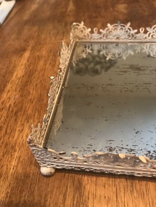 Vintage Ivory Vanity Dresser Mirror Filigree Rectangle Cosmetics Tray Frame 4