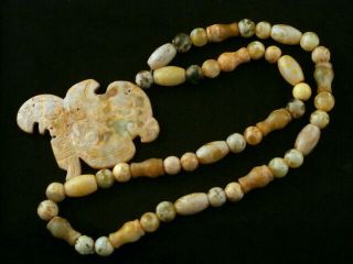 26 Inches Chinese Old Jade Beads Necklace W/ Phoenix Pendant Maa002