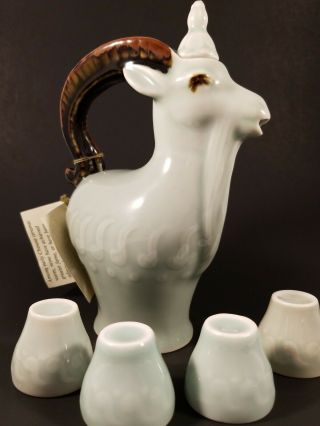 Vintage Celadon Ceramics Chinese Tea Set Goat shaped teapot with 4 Cups 2