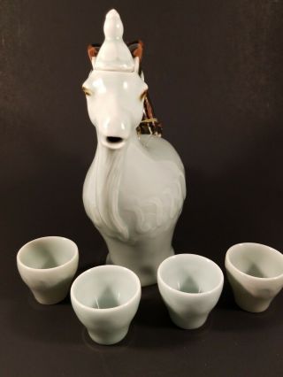 Vintage Celadon Ceramics Chinese Tea Set Goat shaped teapot with 4 Cups 3