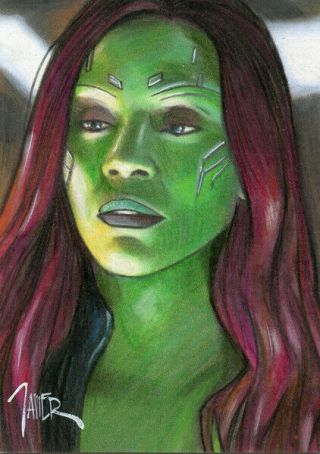 Avengers Gamora Guardians Of The Galaxy Zoe Saldana Sketch Card Art