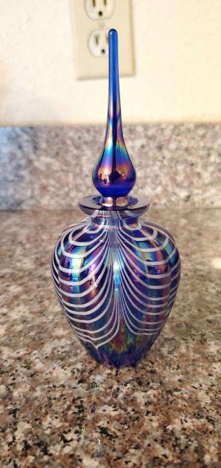 Iridescent Crystal Clear Blue White Vanity Perfume Bottle 5.  75 "