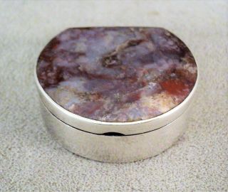 Vtg Sterling Silver & Mottled Gray Red Stone Lid Box Signed Antonio Taxco Mexico